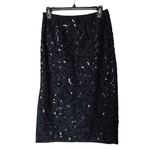 Talbots Long Skirt Black Sequin Swirl Detail Size 6 Lined - Picture 6 of 8